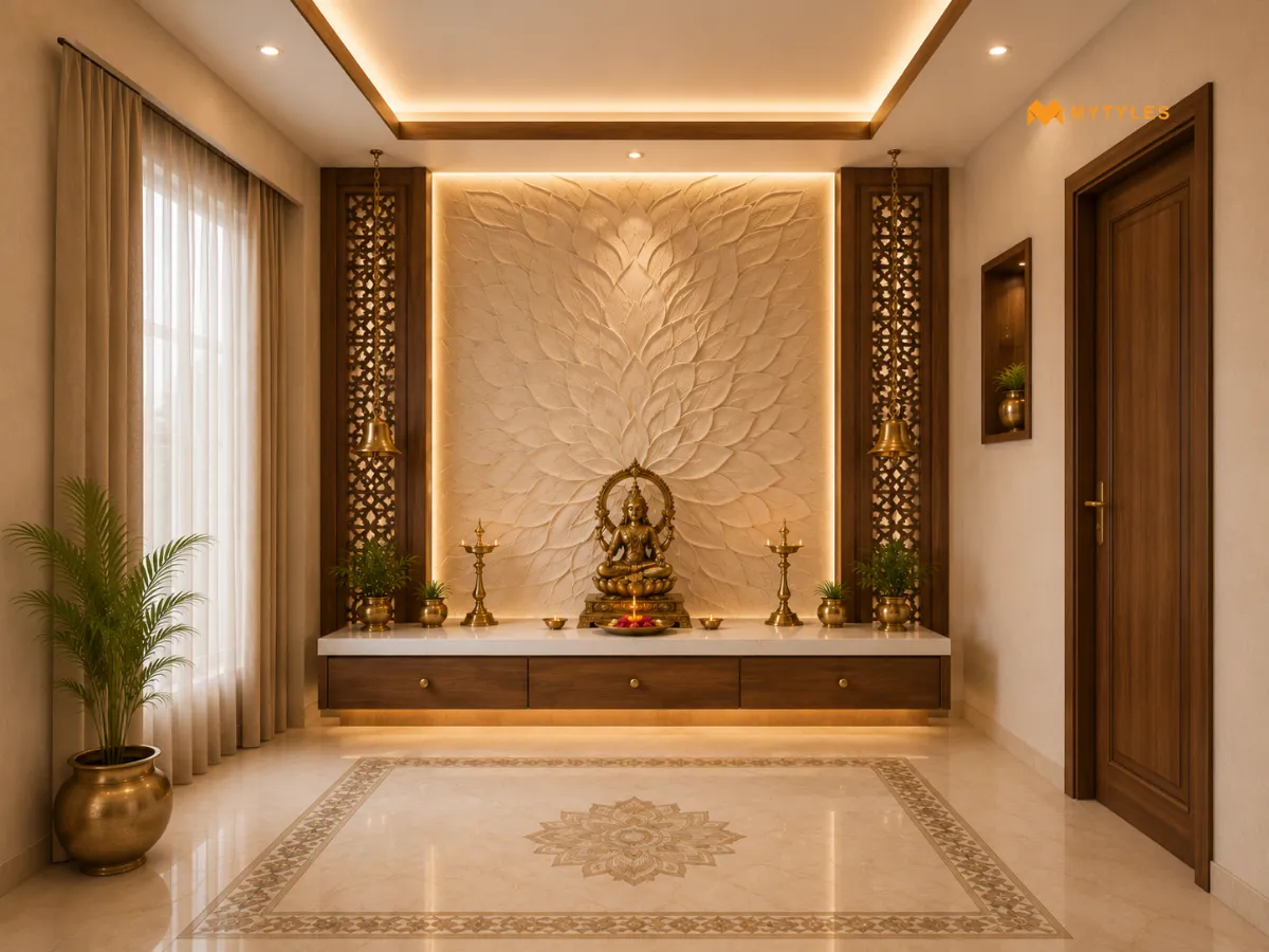 Pooja Room Feature Wall Tiles for Drama and Depth